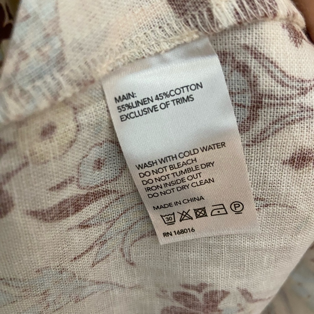 Mason's Daughter Dress S Beige Floral Button Front Puff Sleeve Tie Waist - Picture 4 of 4